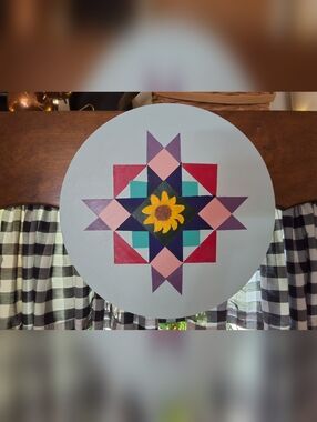 "Sunflower Barn Quilt" Original Artwork Handpainted By Brea Marie 18-inch Wood